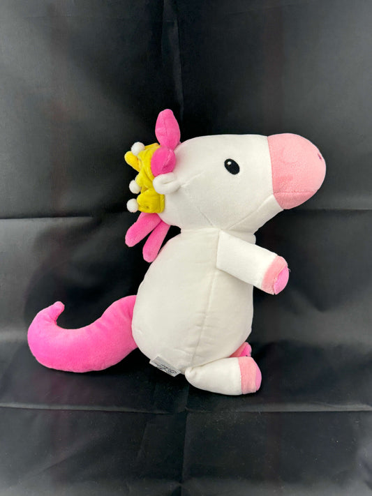 12" Princess Elena Unicorn Plush Stuffed Animal with golden crown and pink mane on black background