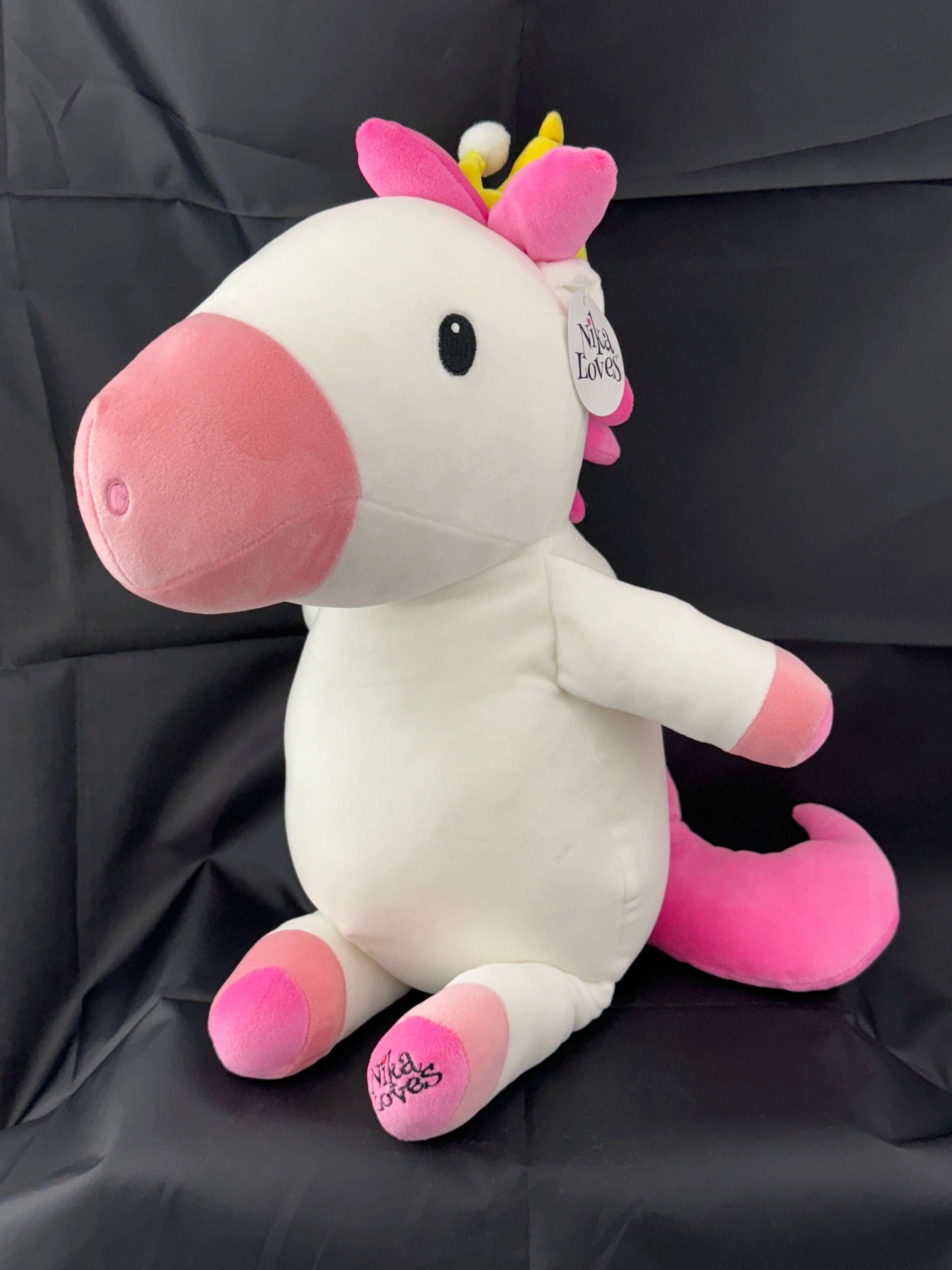 18" Princess Elena Unicorn Plush Stuffed Animal with pink mane, golden crown, and soft fabric companion from "Nika Loves" series.