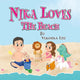 Cover of "Nika Loves The Beach" hard cover children's book featuring Nika, Geno, and stuffed animals on the beach.